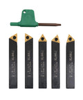 Indexable Turning Tool Kit With Three Eighths Inch Shank Includes 5 TCMT Inserts 5 Torx Screws 2 Torx Keys And Fitted Carry Case For Lathe Turning Tasks Versatile Pro Grade Machining Kit showing five tool holders with a Torx key