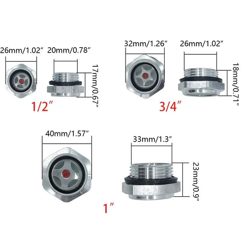 4 Pack Aluminum Oil Sight Glass For Air Compressors Pro Grade Three Quarter Inch NPT Male Threaded Liquid Level Gauge sizes