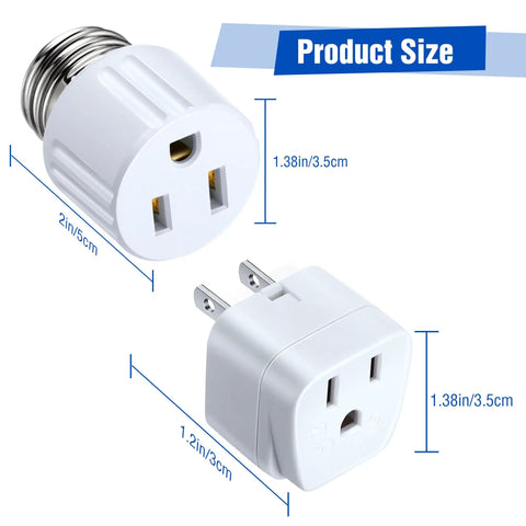 Circuit Breaker Finder Accessory Kit with Clips Light Socket Adapter and 3 Prong to 2 Prong Grounding Outlet Adapter size diagram