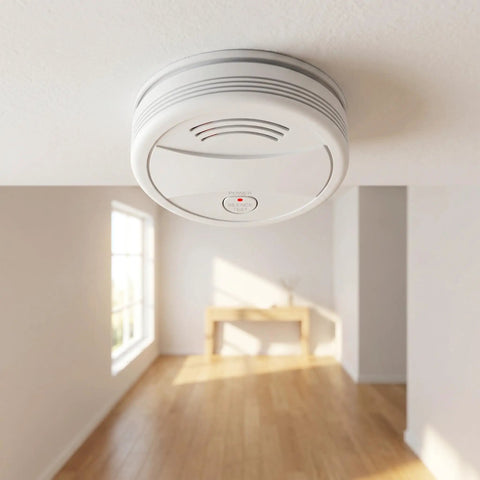 Battery Powered Indoor Safety Detector With Test And Mute, Low Power Indicator, And Photoelectric Sensor For Early Smoke And Fire Alerts In Homes, Easy Install, 1 Pack mounted on ceiling