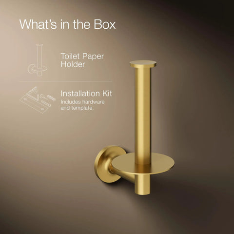 Vertical Wall Mounted Euro Toilet Paper Holder, Solid Brass Build, No-Fuss, Corrosion-Resistant Finish shown with installation kit