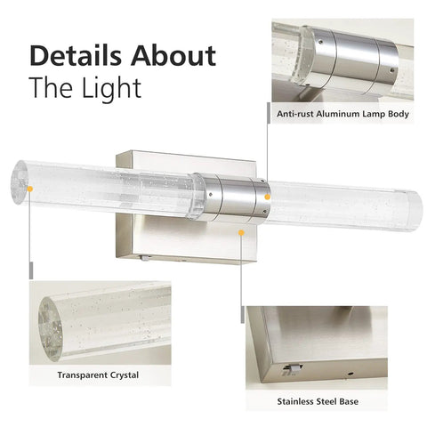 Modern LED Wall Sconce With Crystal Post 2700K 4000K 5000K Adjustable Color Temperature Brushed Nickel Vanity Light