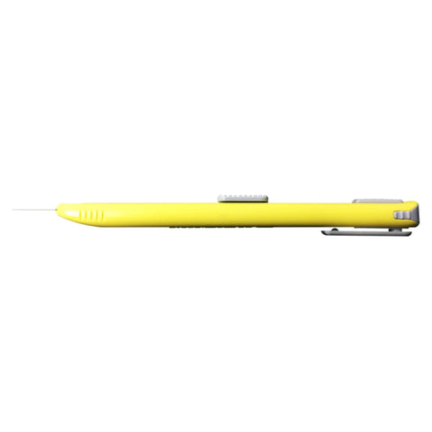 Side view of ABS Grip 30-Degree Multi-Blade Cartridge Knife With Five Blade Cartridges, 9mm Snap-Off Utility Knife, bright yellow.