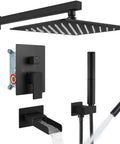 Matte Black Rainfall Shower System With Tub Spout Wall Mount Faucet Set 12 Inch Shower Head And 2 In 1 Handheld Sprayer Shower Combo