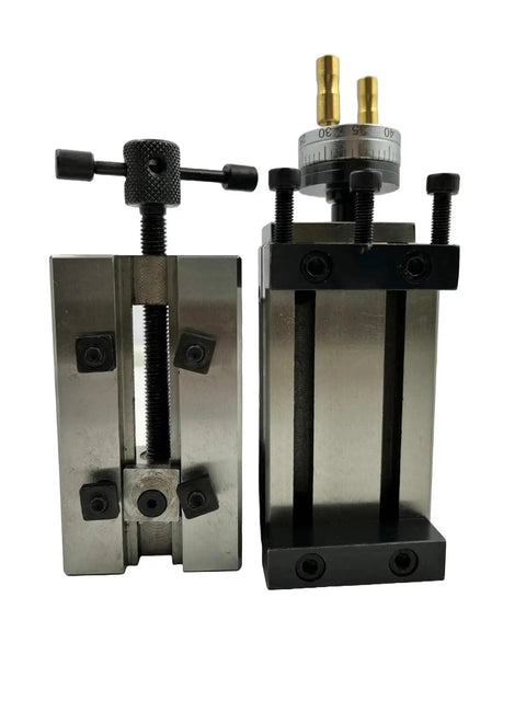 Heavy Duty Mini Vertical Slide With Quick Read Dial And Shop Tested Steel Vice For Bench Lathes with adjustable dial and clamps.