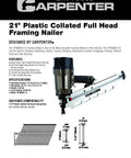 21 Degree Full Round Head Framing Nailer With Tool Free Depth Adjustment shown in product manual