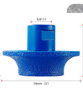 Kickass 3 Inch Diamond Profile Wheel Vacuum Brazed Segmented Edge Grinding Disc 5/8 11 Arbor, blue diamond wheel close-up for angle grinders.
