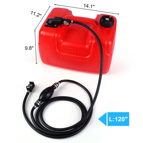 3 Gallon Portable Boat Fuel Tank With Nine Point Eight Foot Hose And Level Gauge Outboard Marine Gas Tank with dimensions