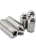 Stainless Steel Ball Point Set Screws Kit With Hex Socket Drive And Spring Plunger, 10 Sizes 100 Pieces, close-up view.