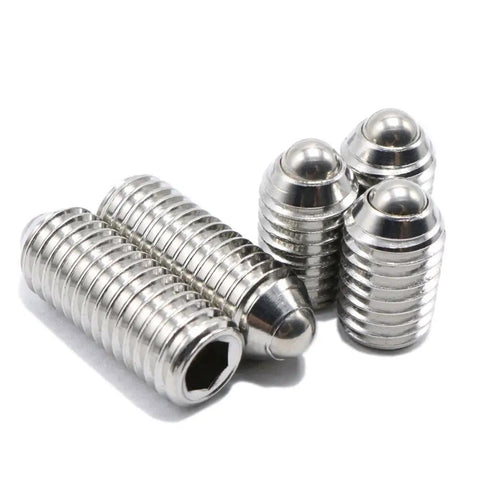 Stainless Steel Ball Point Set Screws Kit With Hex Socket Drive And Spring Plunger, 10 Sizes 100 Pieces, close-up view.