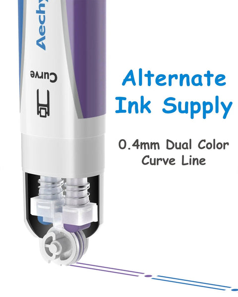 Close-up of Dual Color Highlighter Pens Set with One Stroke Two Colors 6 Vibrant Inks, highlighting alternate ink supply system.