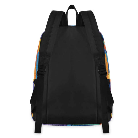 Insulated Lunch Box Backpack With Laptop Sleeve Fits 15.6 Inch for Women and Men, black back view, adjustable straps, colorful sides