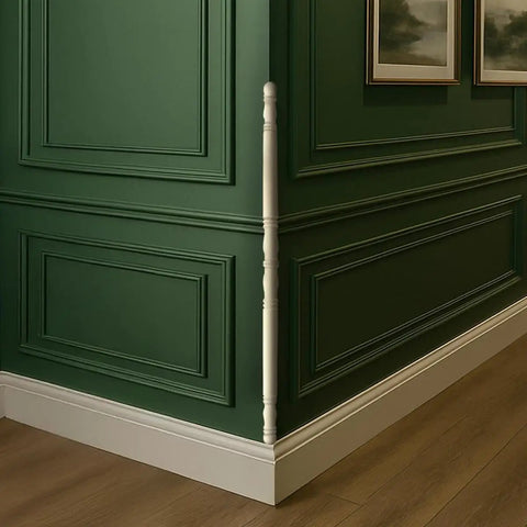 Beechwood Corner Guards Thirty Nine And A Quarter Inches Sanded Wood Edge Protectors on green walled corner