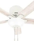 44 Inch Indoor Ceiling Fan With LED Light Low Profile Flush Mount White Ceiling Fan With Pull Chain For Bedroom Living Room Or Kitchen