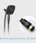 100 Inch Kink Free Stainless Steel Shower Hose With Brass Insert And Nut, Matte Black Electroplated Finish, attached to showerhead