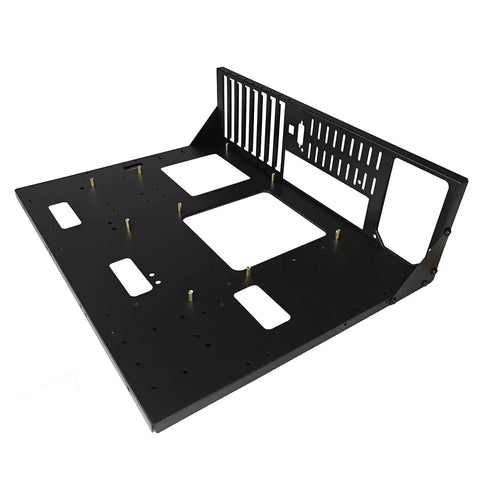 Open Air PC Test Bench And Open Chassis Rack for EATX ATX ITX Motherboards with wide heat dissipation design, black metal frame.