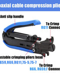Coax Cable Crimper Kit With Adjustable Reversible Stripper And F Male And Female Connectors For RG6 RG59 RG7 RG11