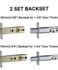 Iron Black Front Double Door Handleset with Keyed Entry and Dummy Set, Matte Black Finish, showing adjustable backset