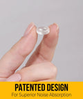 Clear Self Adhesive Cabinet Bumpers 128 Pack held between fingers demonstrating size and silicone material