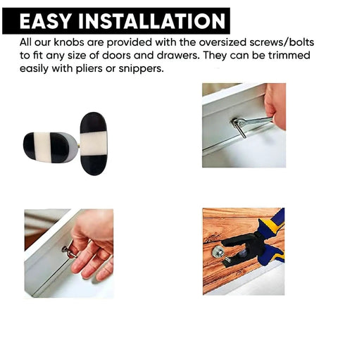 Easy installation of Set Of Six Oval Marble Cabinet Knobs Black And White Pattern For Kitchen Dresser Upgrade with oversized screws.