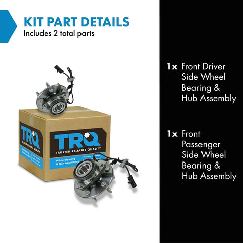 Front Left And Right Wheel Bearing And Hub Assembly Two Piece Kit For 99 06 Silverado Sierra 1500 4x4 And 01 06 Tahoe Yukon Suburban 4WD 02 Escalade AWD Ready To Install shown with box packaging