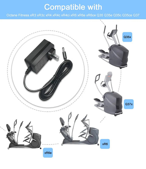 9V 2A Power Adapter That Works With Max Trainer M3 M5 M6 M7 M8 HVT Elliptical And Horizon Fitness Cardio Machines, 6 Ft Cable, 5.5x2.1mm Plug image, showing adapter with elliptical compatibility