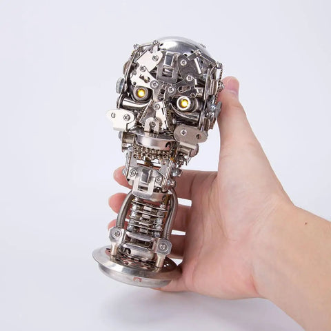 Dope 3D Metal Puzzle For Adults Mechanical Steampunk Skeleton Model Kit With 200+ Pieces, Durable Stainless Steel And Copper Parts, Desk Display Ornament, Compact Skeleton Sculpture For Office, Studio Or Gaming Room Decor, hand-held front view