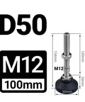 Top Notch Universal Adjustable Leveling Feet With Swivel Glide Pads For Furniture D50 X 100 Mm M12 Thread rust proof steel and nylon with dimensions.
