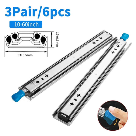 3Pair/6pcs 10-60inch Heavy Duty Drawer Slides With Locking Mechanism, Super Smooth Silent Glide, Ball Bearing Rails
