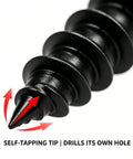 Close-up of self-tapping tip in Go-To Drywall Screws Kit With 220 Black Wood Screws In 5 Sizes For Sheetrock And Picture Frames.