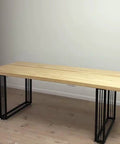 Adjustable Steel Desk Legs Set Of Two, Heavy Duty Premium Iron Construction, black metal legs supporting a wooden tabletop for DIY upgrades.
