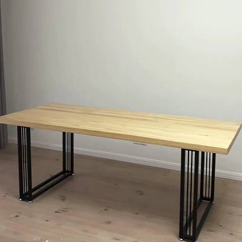 Adjustable Steel Desk Legs Set Of Two, Heavy Duty Premium Iron Construction, black metal legs supporting a wooden tabletop for DIY upgrades.