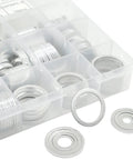 540 Piece Aluminum Crush Washer Set For Automotive Oil Drain Plugs, 10 Metric Sizes M6 To M24, Durable Silver Assortment Perfect For DIYers, Motorcycles, And Equipment Maintenance, organized in plastic box