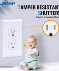Tamper-Resistant Duplex Receptacle 15A 125V Wall Outlet With Wall Plate, child safety feature shown in use, Glossy White
