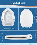 Elongated Soft Close Toilet Seat With One Click Release, Easy Oval Replacement, white, universal fit, size dimensions shown