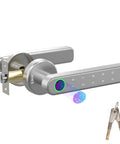 3 In 1 Smart Fingerprint Door Lock With Keypad And Mechanical Key Backup Auto Locks After Five Seconds Reversible Handle Silver