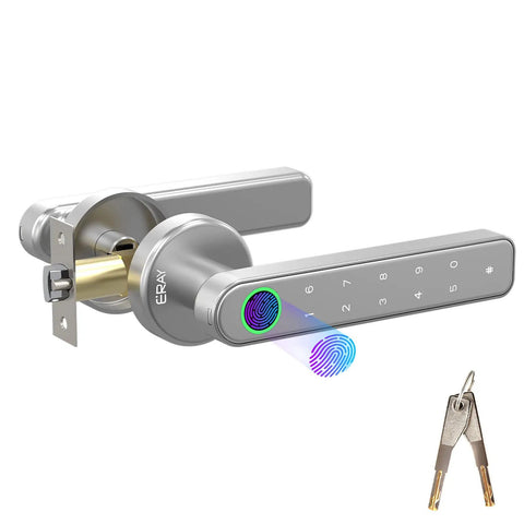 3 In 1 Smart Fingerprint Door Lock With Keypad And Mechanical Key Backup Auto Locks After Five Seconds Reversible Handle Silver