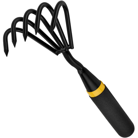 Five Claw Hand Rake And Weeder Cultivator For Small Gardens, Heavy Duty Stainless Steel Tines, Ergonomic Handle view