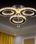 LED Crystal Pendant Ceiling Light With 3 Rings Cool Sleek Chandelier Flush Mount For Bedroom And Living Room Warm White