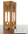 Frank Lloyd Wright Tree of Life Lightbox Mini Accent Lamp With Cherry Veneered MDF Frame Shoji Paper Shade on wooden surface