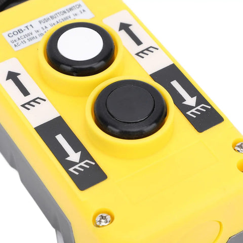 Pro Grade Rainproof Industrial Pushbutton Switch For Cranes And Hoists Up Down Driving Controller IP68 Strong Frame Flexible Buttons For Machines Automation Control AC2 yellow dual-button controller with up-down arrows, PC flame-retardant body