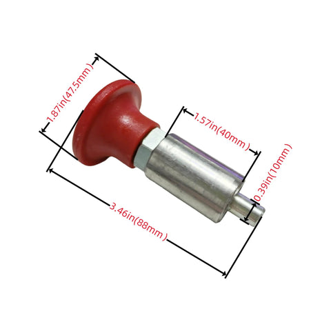 Top Shelf Heavy Duty Spring Loaded Pull Pin Featuring Smooth Glide Red T Handle and Extended Black Tie Rod Knob, 3.46in long.