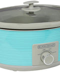 Teal 7 Quart Slow Cooker with Built In Lid Holder, Cool Touch Handles, 3 Heat Settings, Extra Large Handles, Dishwasher Safe