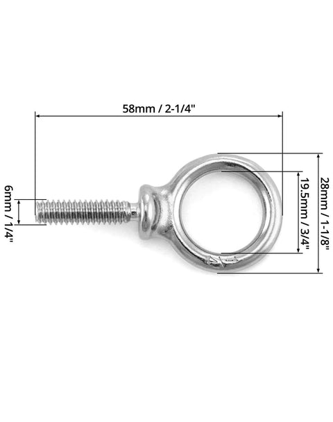 20 Pack 1/4-20 Stainless Steel Eye Bolts, 1-Inch Lifting Rings, Marine Grade Threaded Eyebolts For Hoisting And Machinery