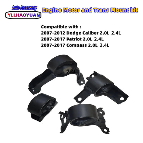 Set Of 4 Engine Mounts For Jeep Compass Patriot 2007 To 2017 2.0L 2.4L Also Fits Dodge Caliber 2007 To 2012 Replaces A5415 A5416 3130 3131 Durable OEM Quality Mounts