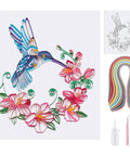 Killer DIY Quilling Kit Featuring 240 Dope Color Strips And A Smooth Guide Tool For Flower Hummingbird Paper Craft Projects Awesome Template Board For Adults Wall Art Decor Plus Sweet Room Vibes with vibrant hummingbird and floral design.