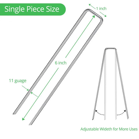 Diagram of Heavy Duty 6 Inch Garden Stakes With Beveled Ends, 11 Gauge Galvanized Steel Lawn Landscape Staples For Ground Cover showing dimensions.