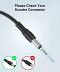 Close-up of DC plug on 42V All In One Universal Charger For Jetson Electric Bikes And Scooters, with measurements 5.5x2.5mm
