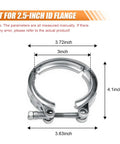 2.5 Inch V Band Clamp For Exhaust Systems And Downpipes shown with dimensions for precise fitting, stainless steel automotive v clamp.