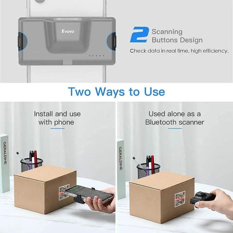 Mini Clip On Bluetooth Barcode Scanner 1D 2D QR PDF417 Data Matrix Wireless Reader for iOS Android hands-free usage demonstration